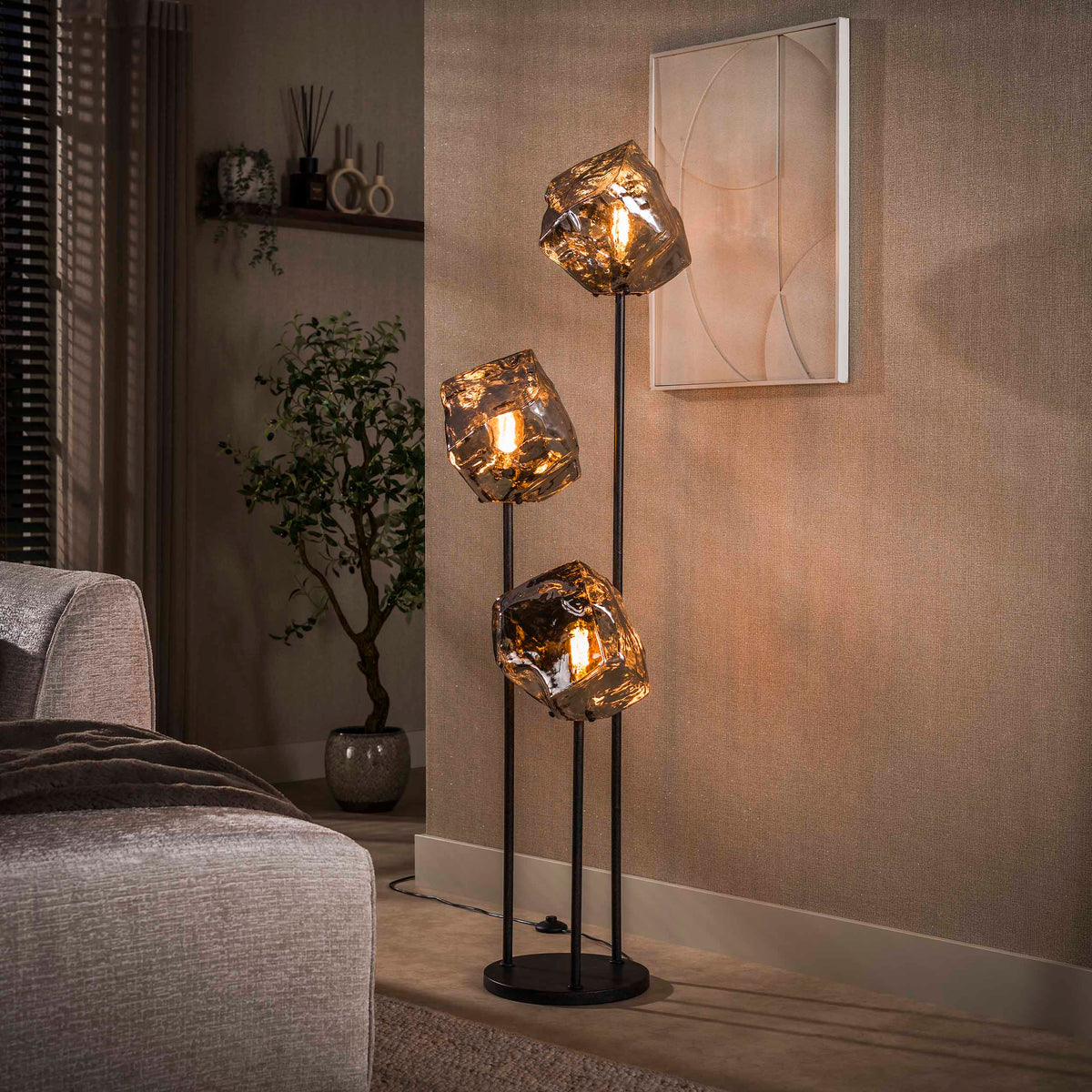 Floor lamp Rock tiered chrome glass - 3-light, 165 cm high