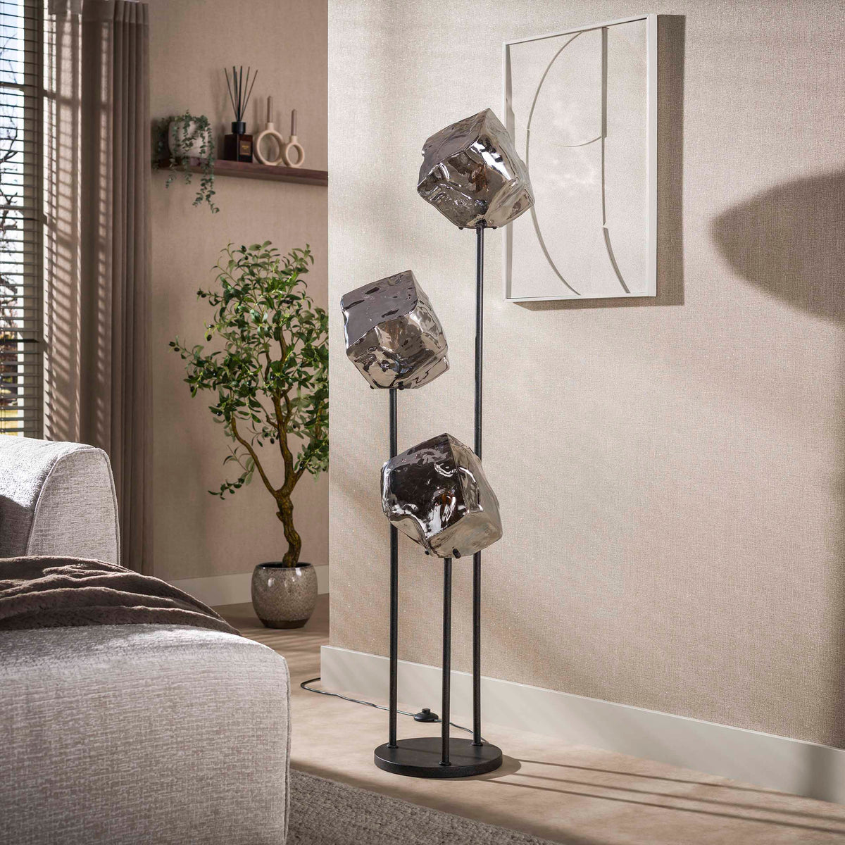 Floor lamp Rock tiered chrome glass - 3-light, 165 cm high
