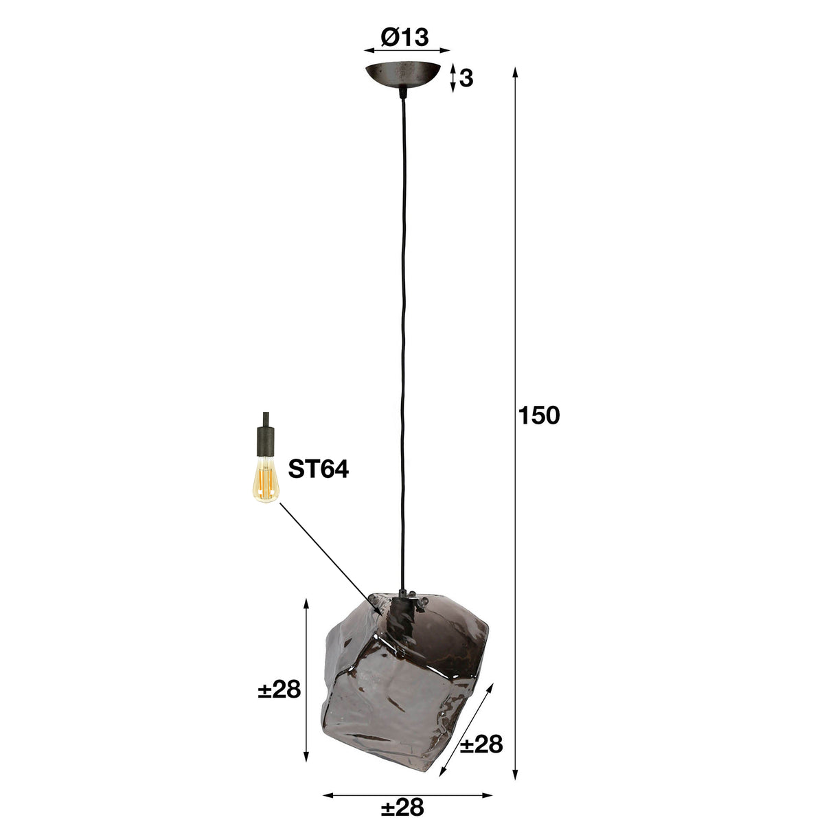 Hanglamp Rock chroom glas - 1-lichts, diameter 28 cm