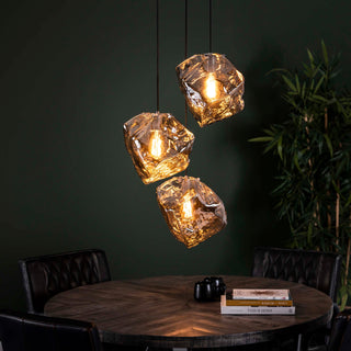 Hanglamp Rock chroom glas - 3-lichts, diameter 50 cm
