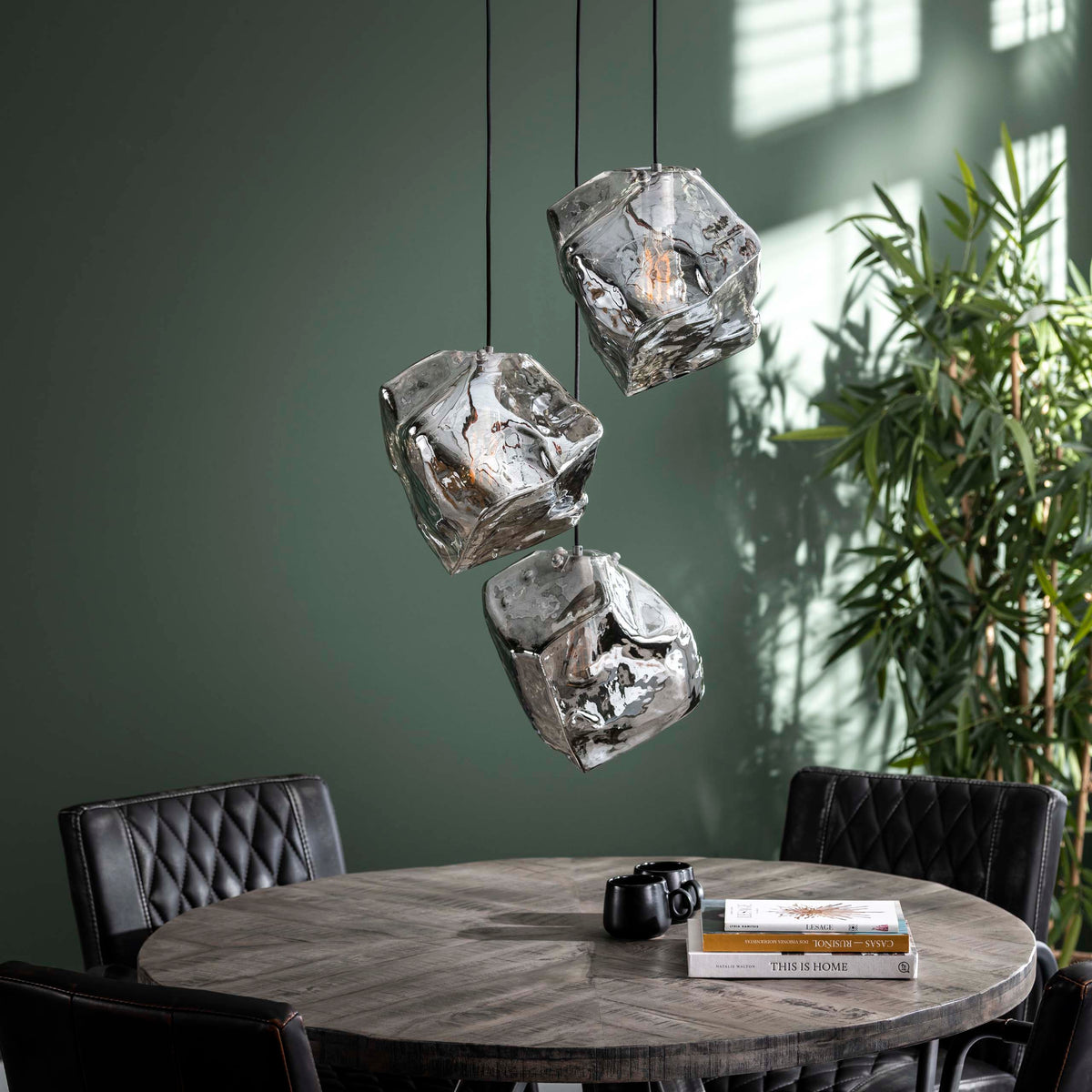 Hanglamp Rock chroom glas - 3-lichts, diameter 50 cm
