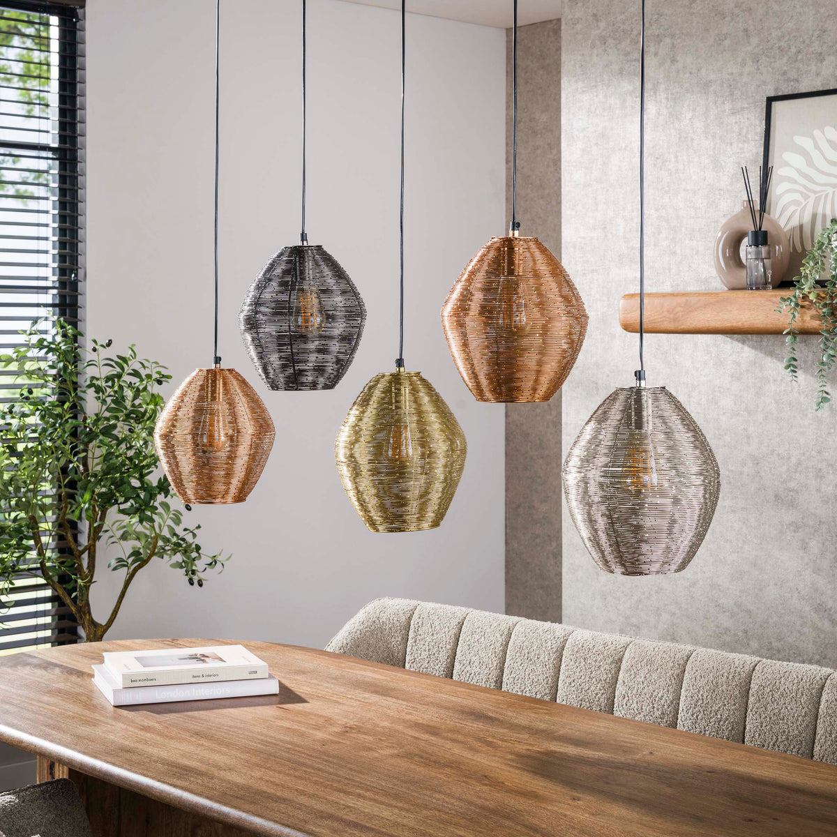 Pendant lamp Web matt nickel mix - 5-light, 118 cm wide