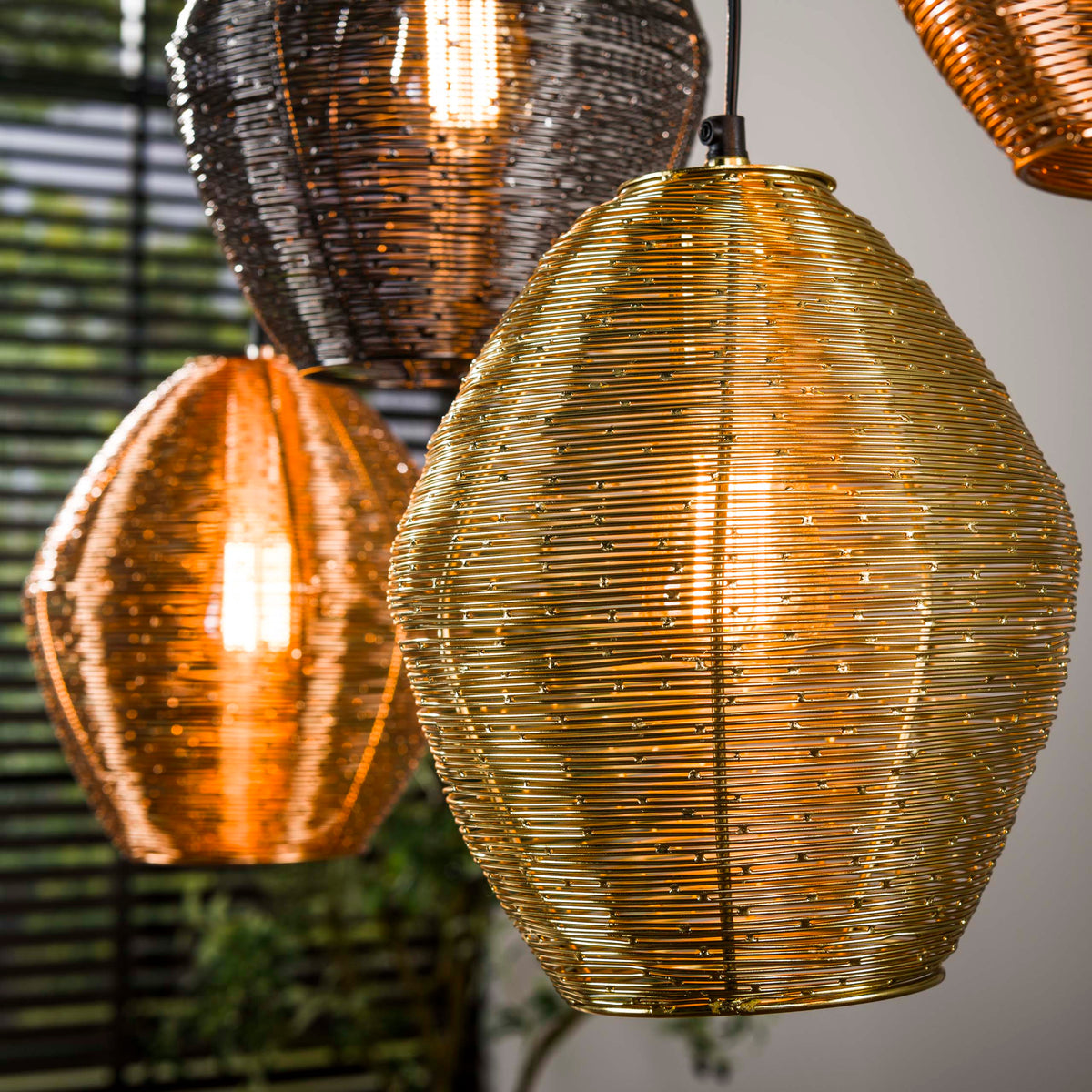 Pendant lamp Web matt nickel mix - 5-light, 118 cm wide