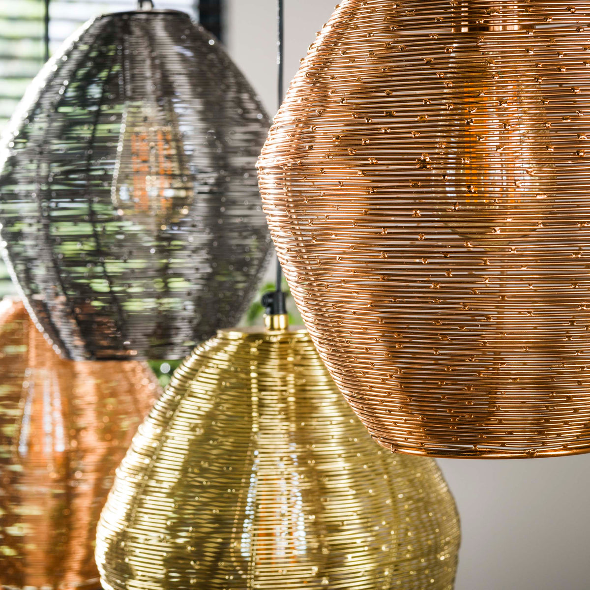 Pendant lamp Web matt nickel mix - 5-light, 118 cm wide