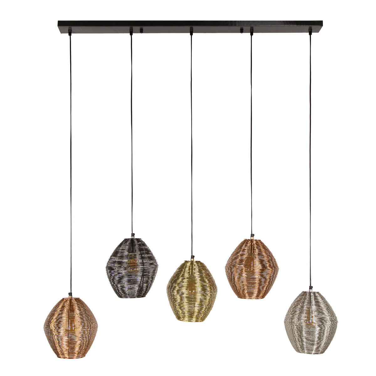 Pendant lamp Web matt nickel mix - 5-light, 118 cm wide