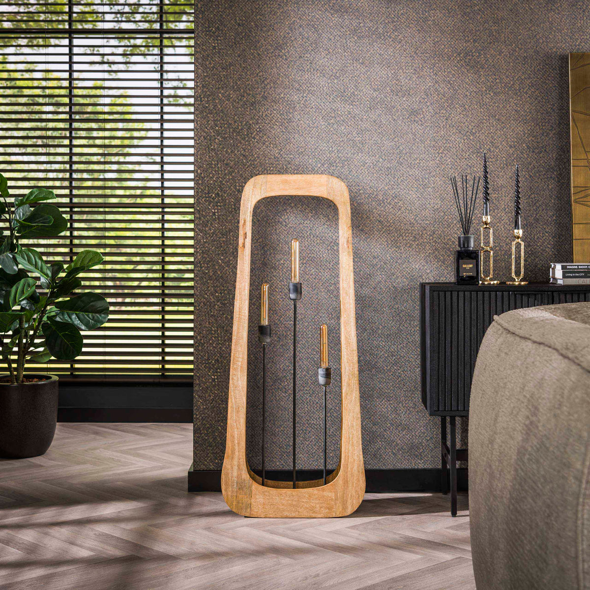 Floor lamp Bray solid mango wood - 3-light, 120 cm high
