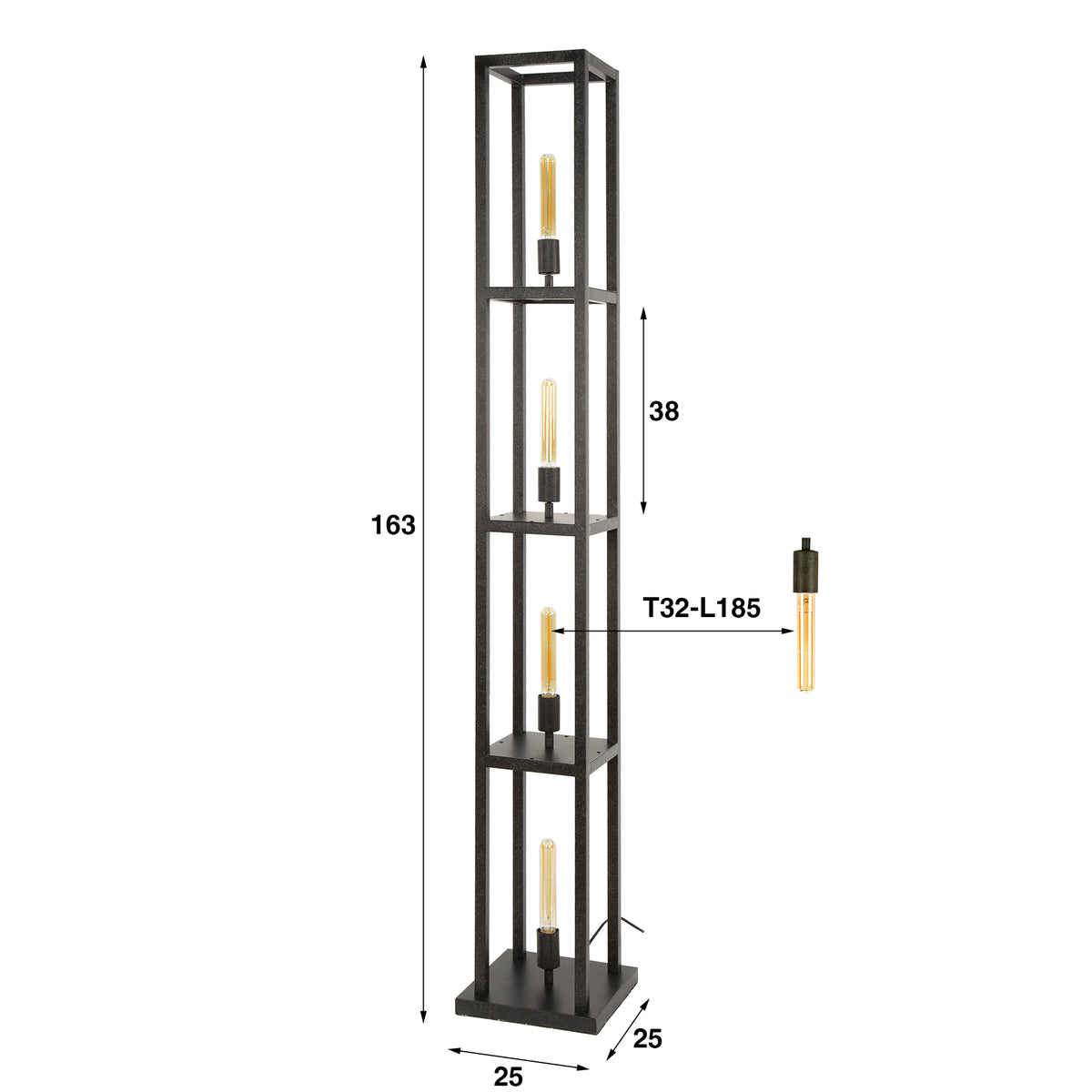 Floor lamp Quadra artic black - 4-light, 163 cm high
