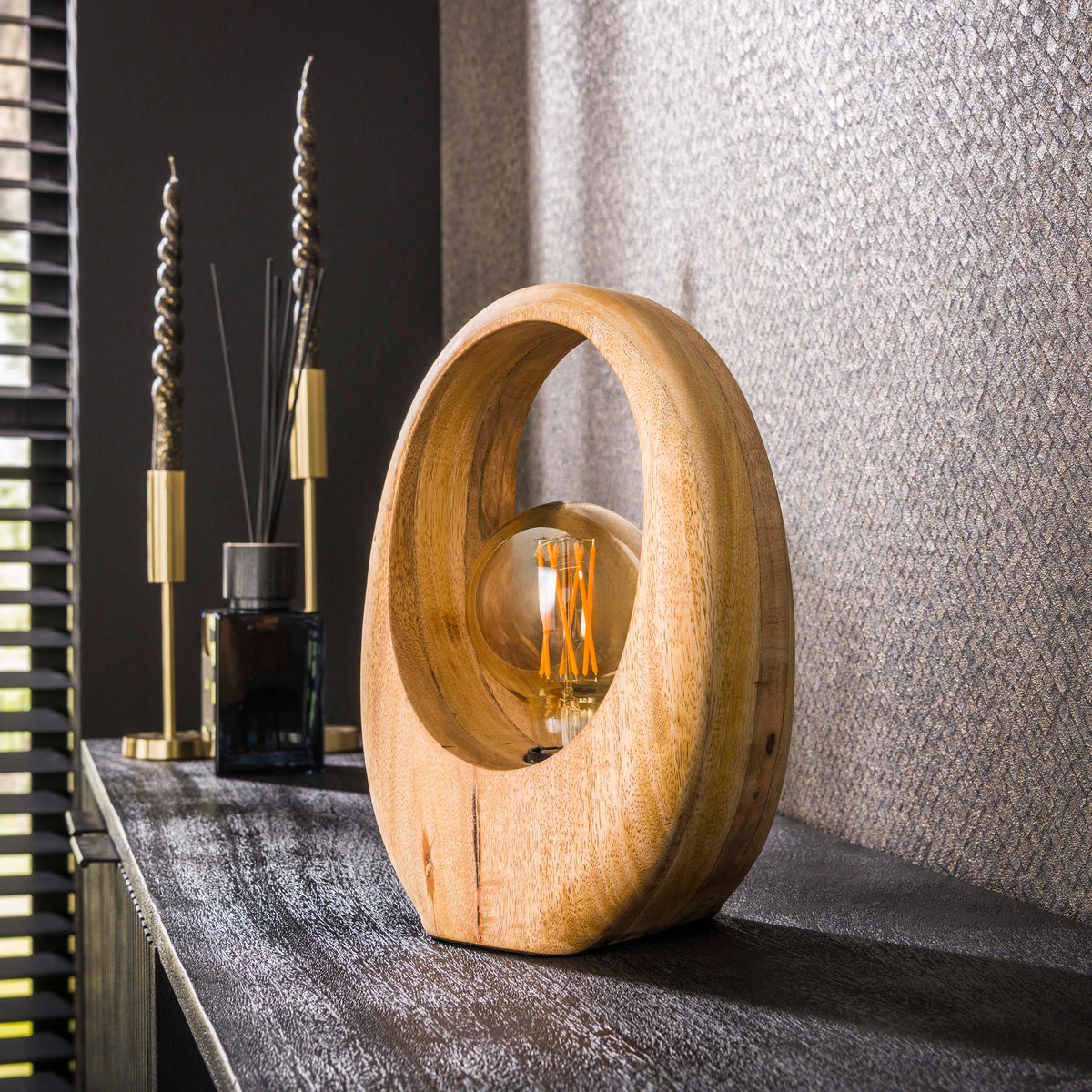 Table lamp Arch Wood solid mango wood - 1-light, 30 cm high