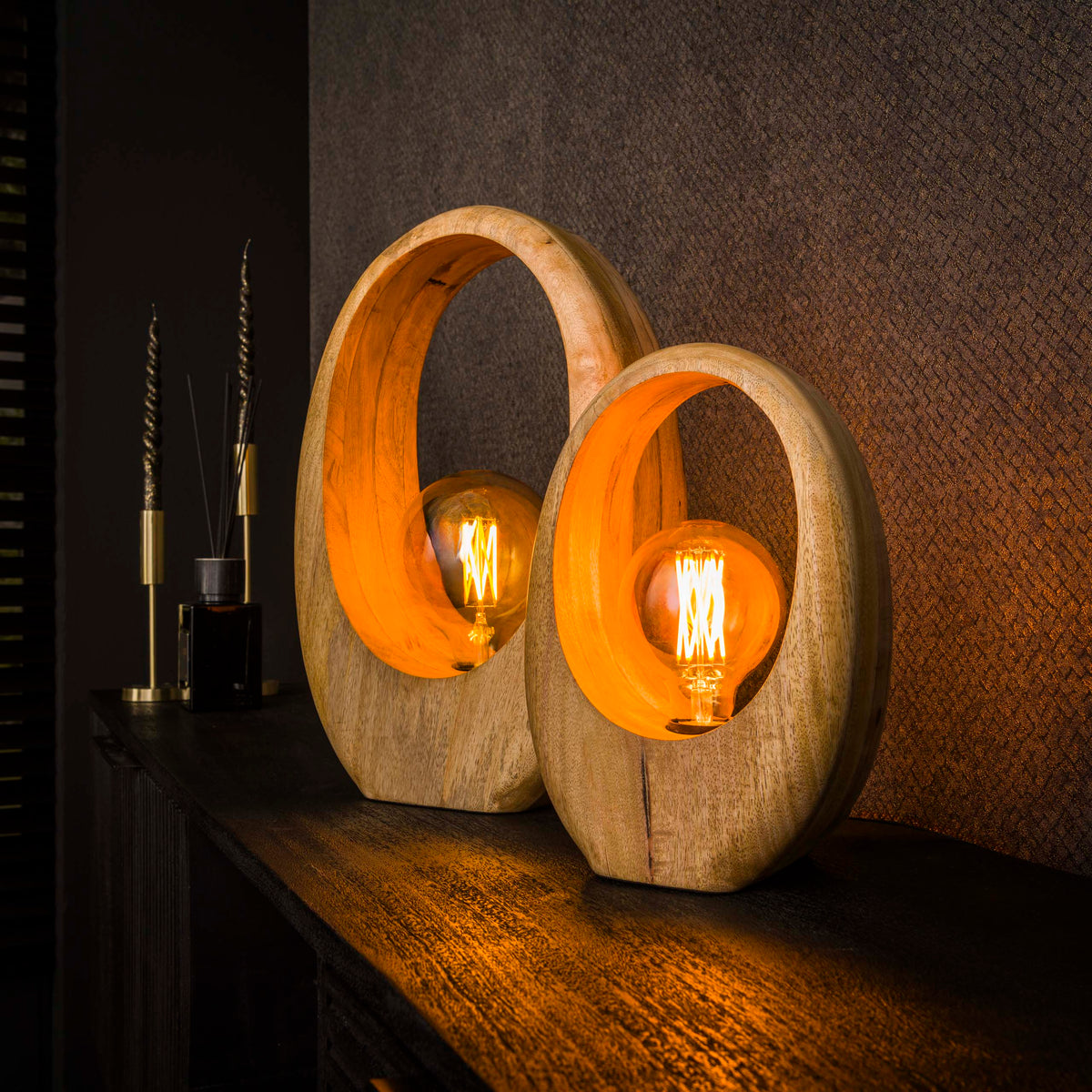 Table lamp Arch Wood solid mango wood - 1-light, 30 cm high
