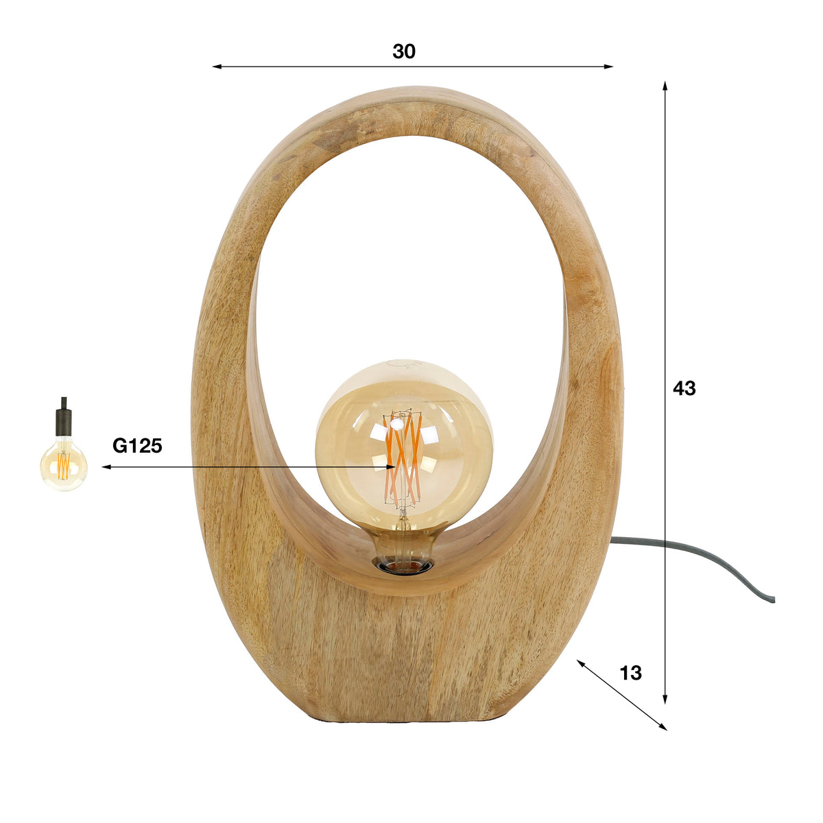 Tafellamp Arch Wood L massief mangohout - 1-lichts, 43 cm hoog