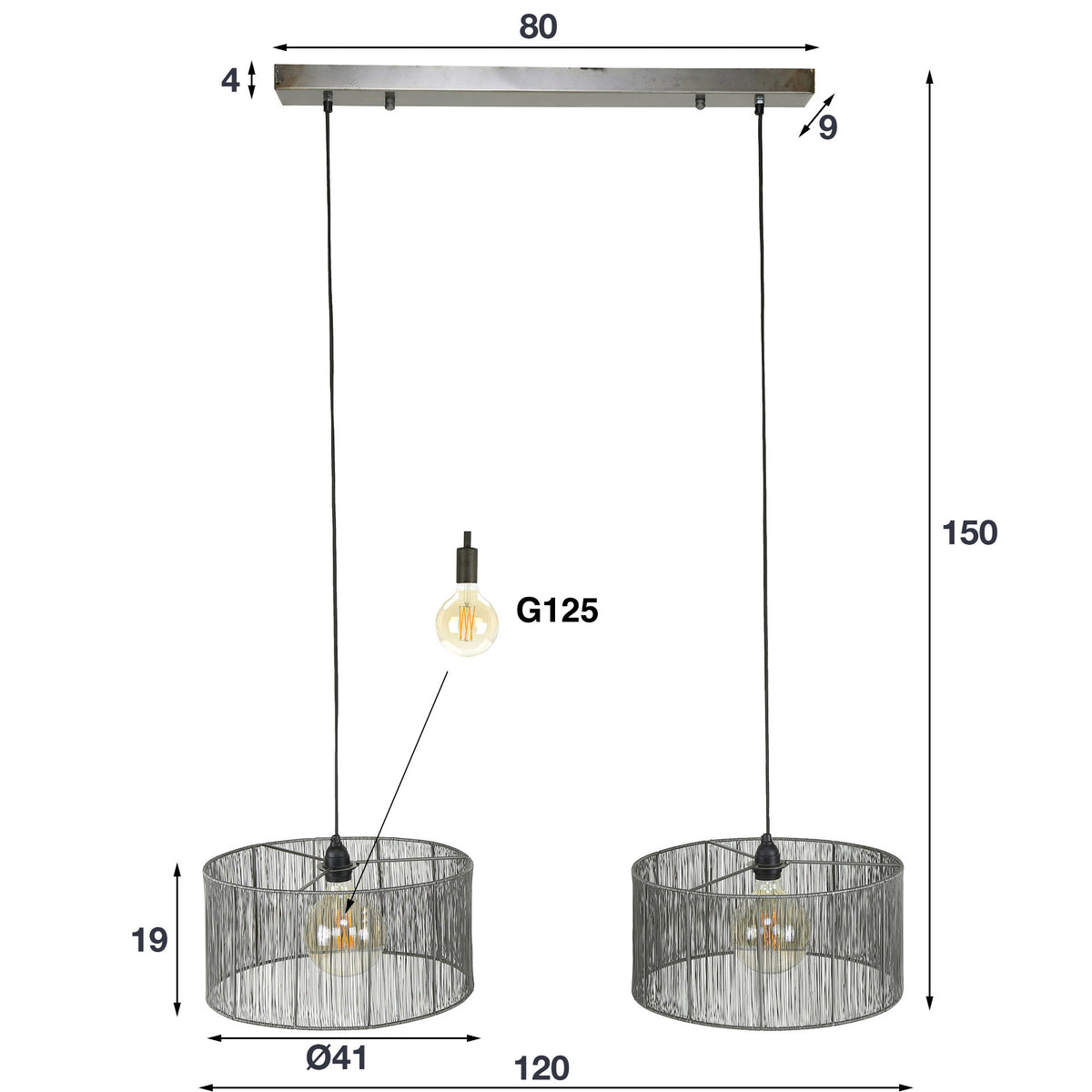 Pendant lamp Stringshade black nickel - 2-light, 120 cm wide