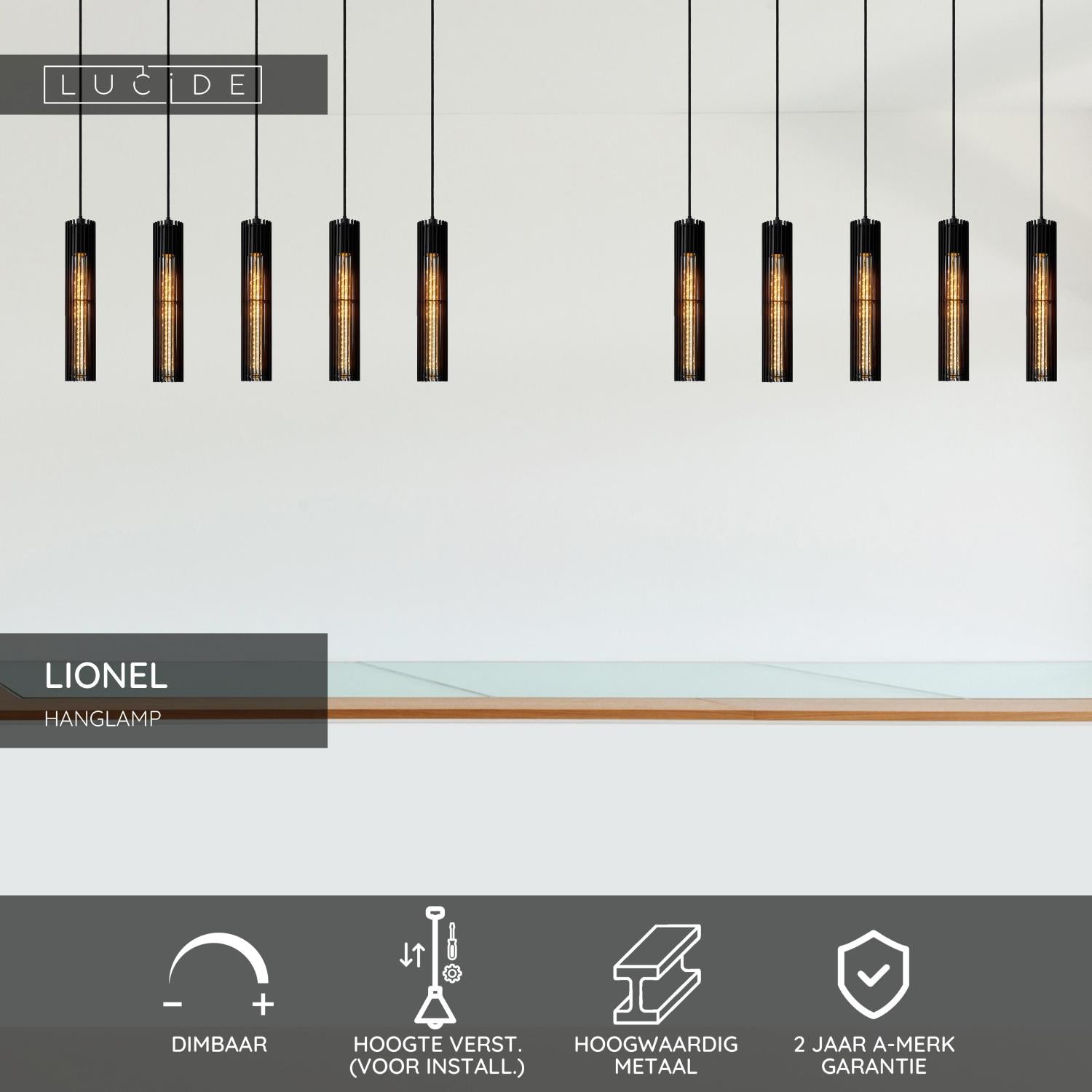 LIONEL - Hanglamp - 5xE27 - Zwart