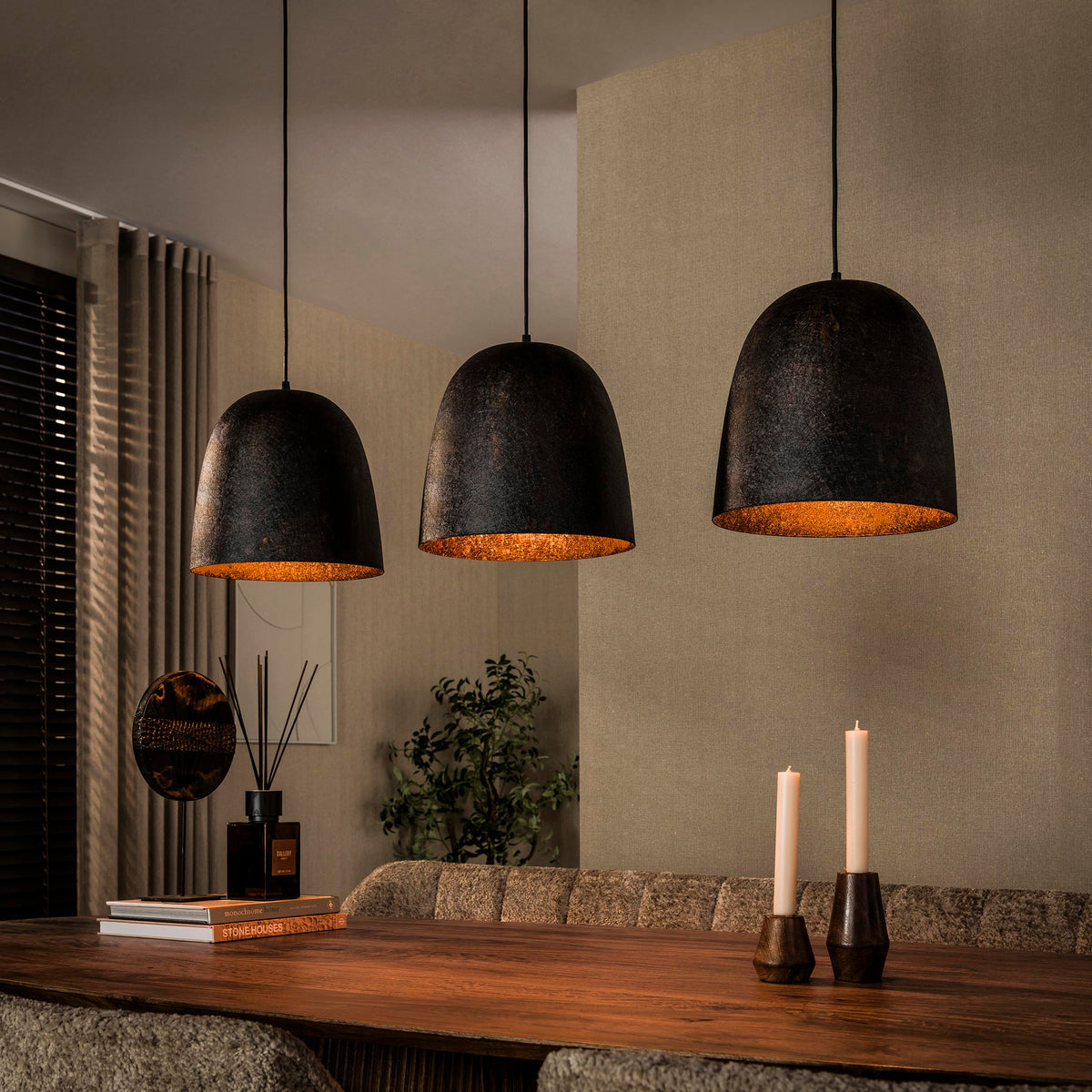 Pendant lamp Nova smoky brown - 3-light, 115 cm wide