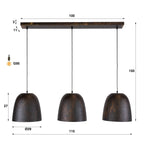 Suspension Nova brun fumé - 3 lumières, largeur 115 cm