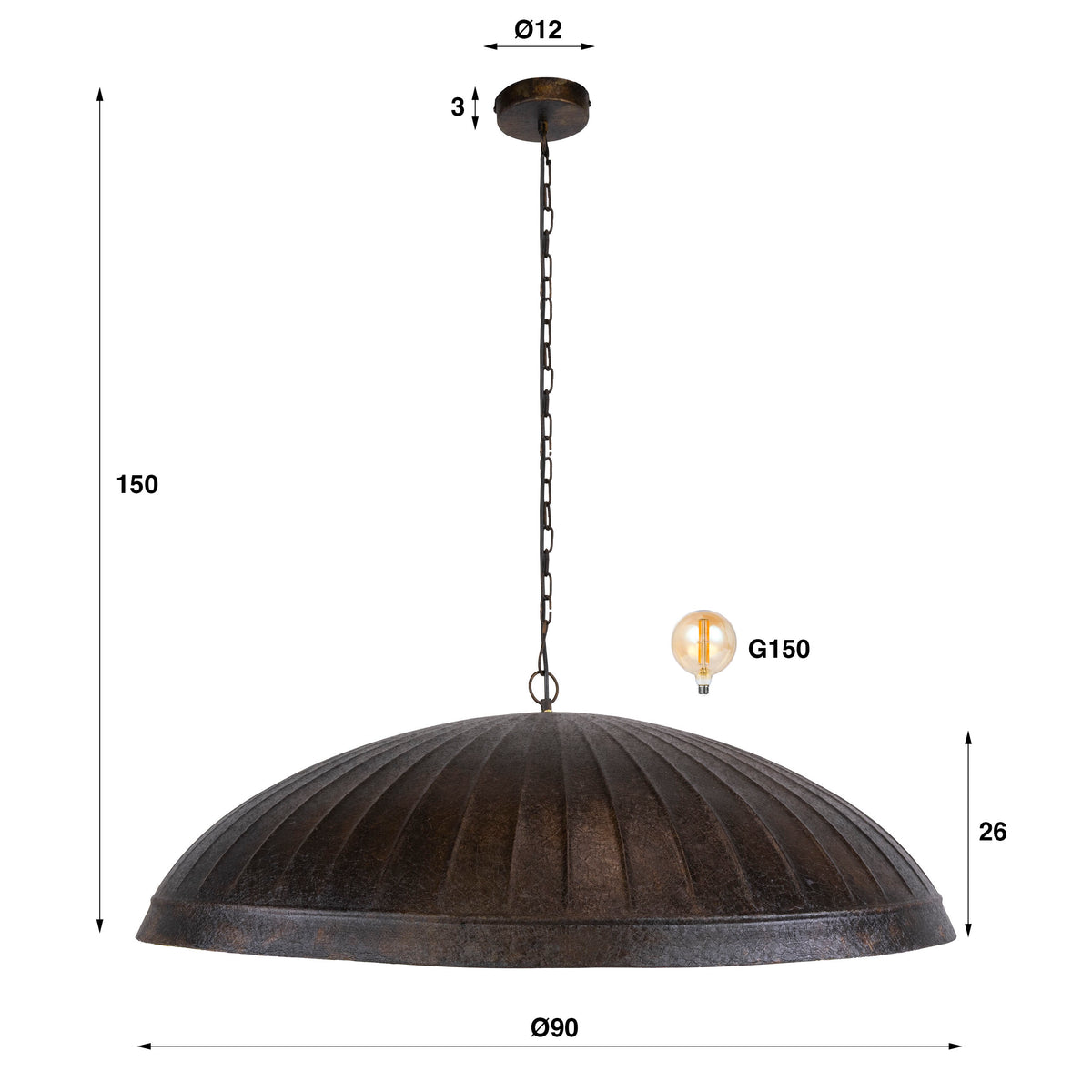 Pendant lamp Guard smoky brown - 1-light, diameter 90 cm