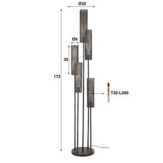 Floor lamp Tube Mesh artic black - 5-light, 172 cm high