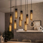 Hanglamp Tube Mesh artic zwart - 5+4-lichts, 100 cm breed
