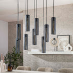 Hanglamp Tube Mesh artic zwart - 5+4-lichts, 100 cm breed