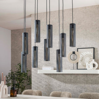 Hanglamp Tube Mesh artic zwart - 5+4-lichts, 100 cm breed