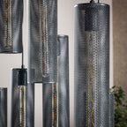 Hanglamp Tube Mesh artic zwart - 5+4-lichts, 100 cm breed