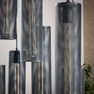 Hanglamp Tube Mesh artic zwart - 5+4-lichts, 100 cm breed