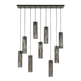 Hanglamp Tube Mesh artic zwart - 5+4-lichts, 100 cm breed