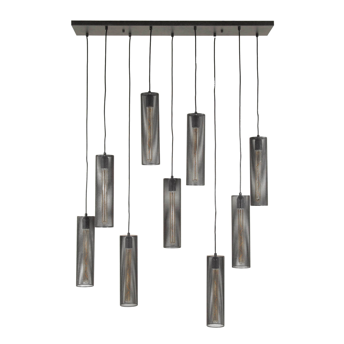 Pendant lamp Tube Mesh artic black - 5+4-light, 100 cm wide