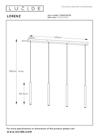 LORENZ - Pendant light - LED Dimmable - 4x4W 3000K - Black