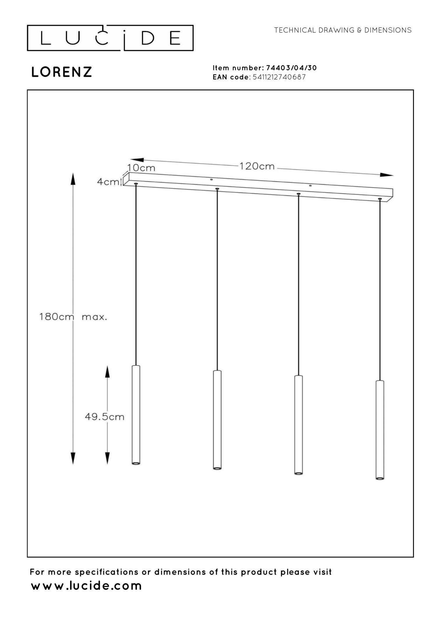 LORENZ - Pendant light - LED Dimmable - 4x4W 3000K - Black