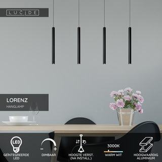 LORENZ - Pendant light - LED Dimmable - 4x4W 3000K - Black
