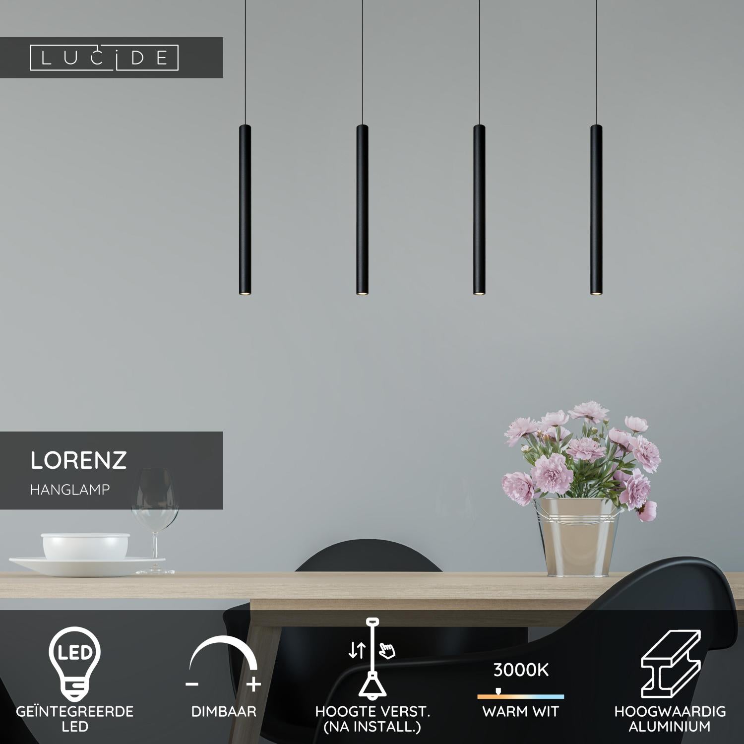 LORENZ - Pendant light - LED Dimmable - 4x4W 3000K - Black