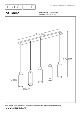 ORLANDO - Pendant light - 5xE27 - Smoke