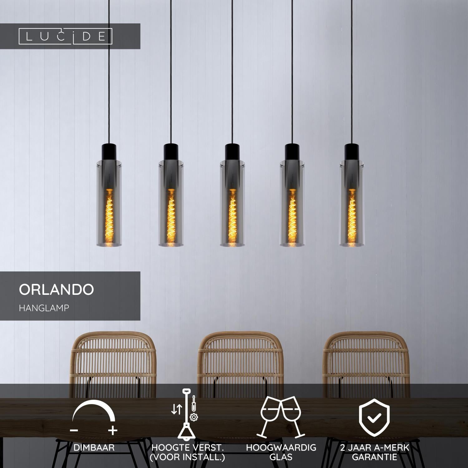 ORLANDO - Pendant light - 5xE27 - Smoke