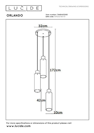 ORLANDO - Hanglamp - Ø 32 cm - 3xE27 - Fumé