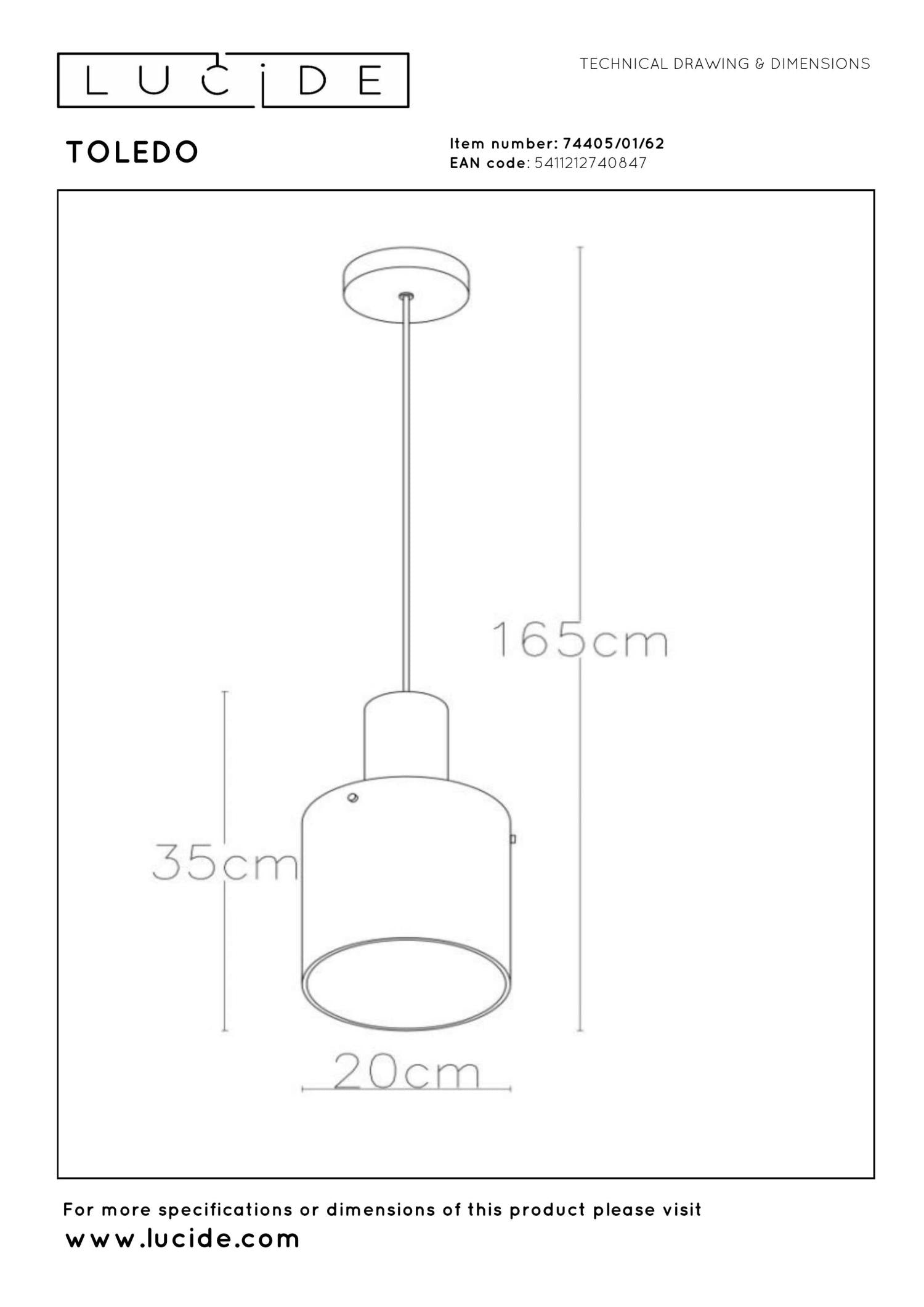 TOLEDO - Suspension - Ø 20 cm - 1xE27 - Ambre
