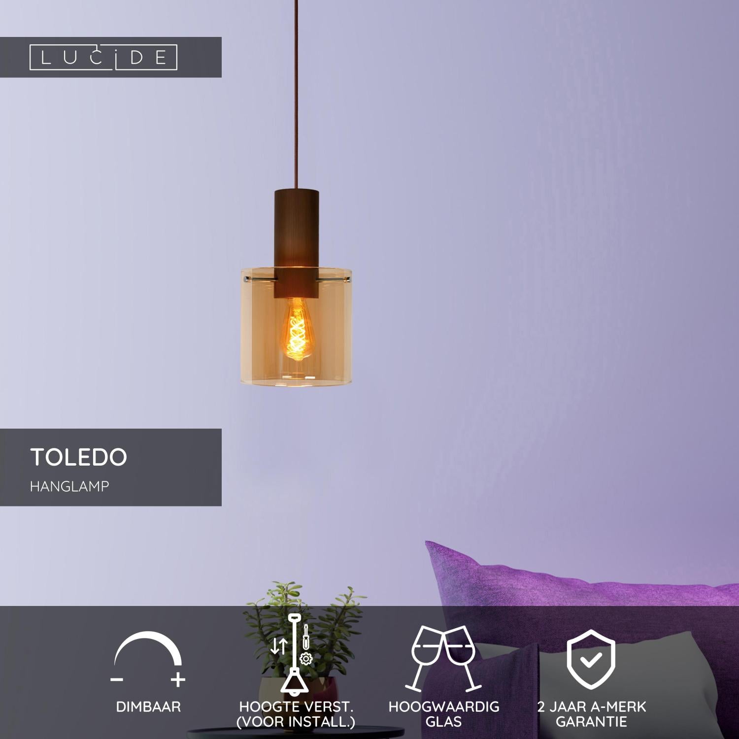 TOLEDO - Suspension - Ø 20 cm - 1xE27 - Ambre