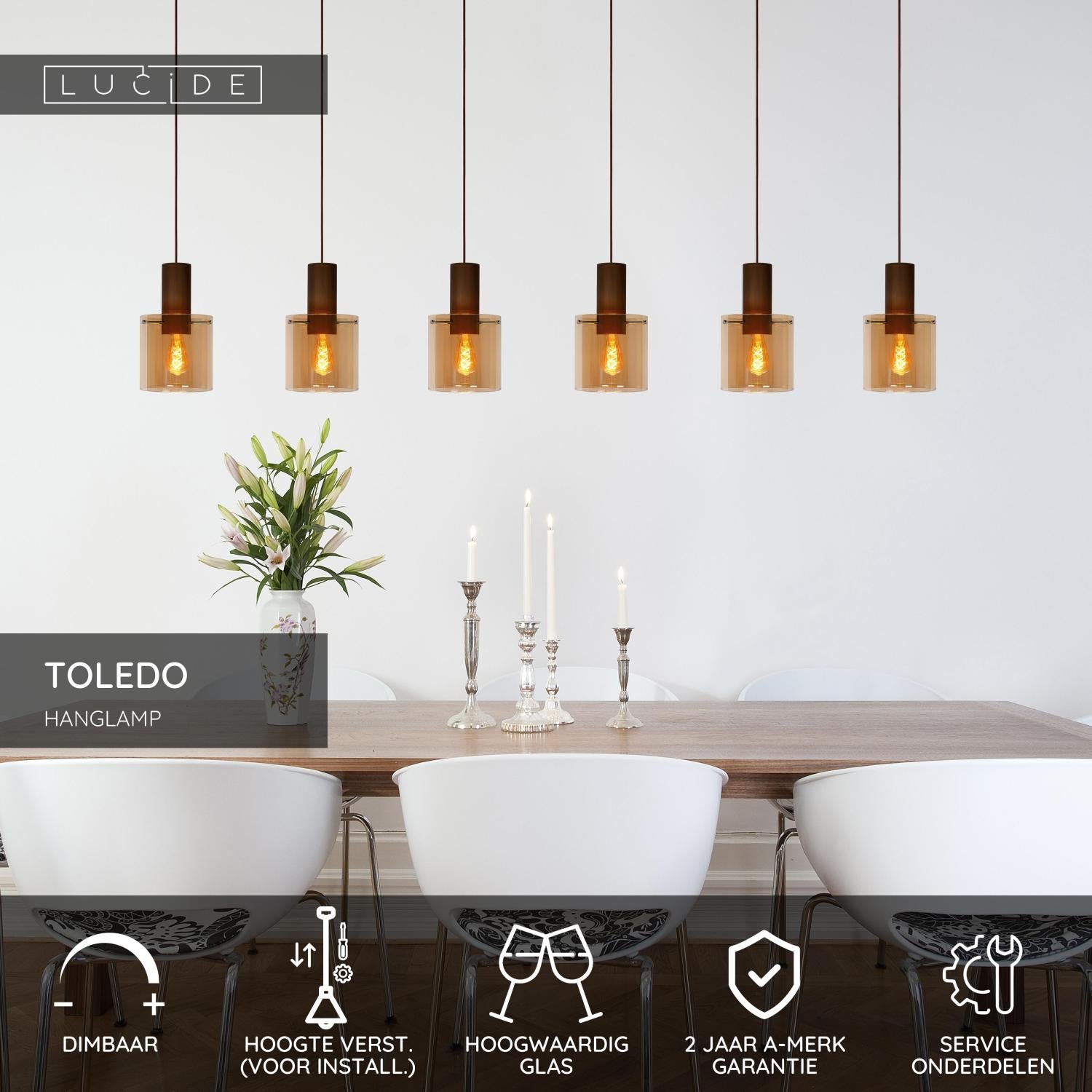 TOLEDO - Hanglamp - Ø 20 cm - 3xE27 - Amber