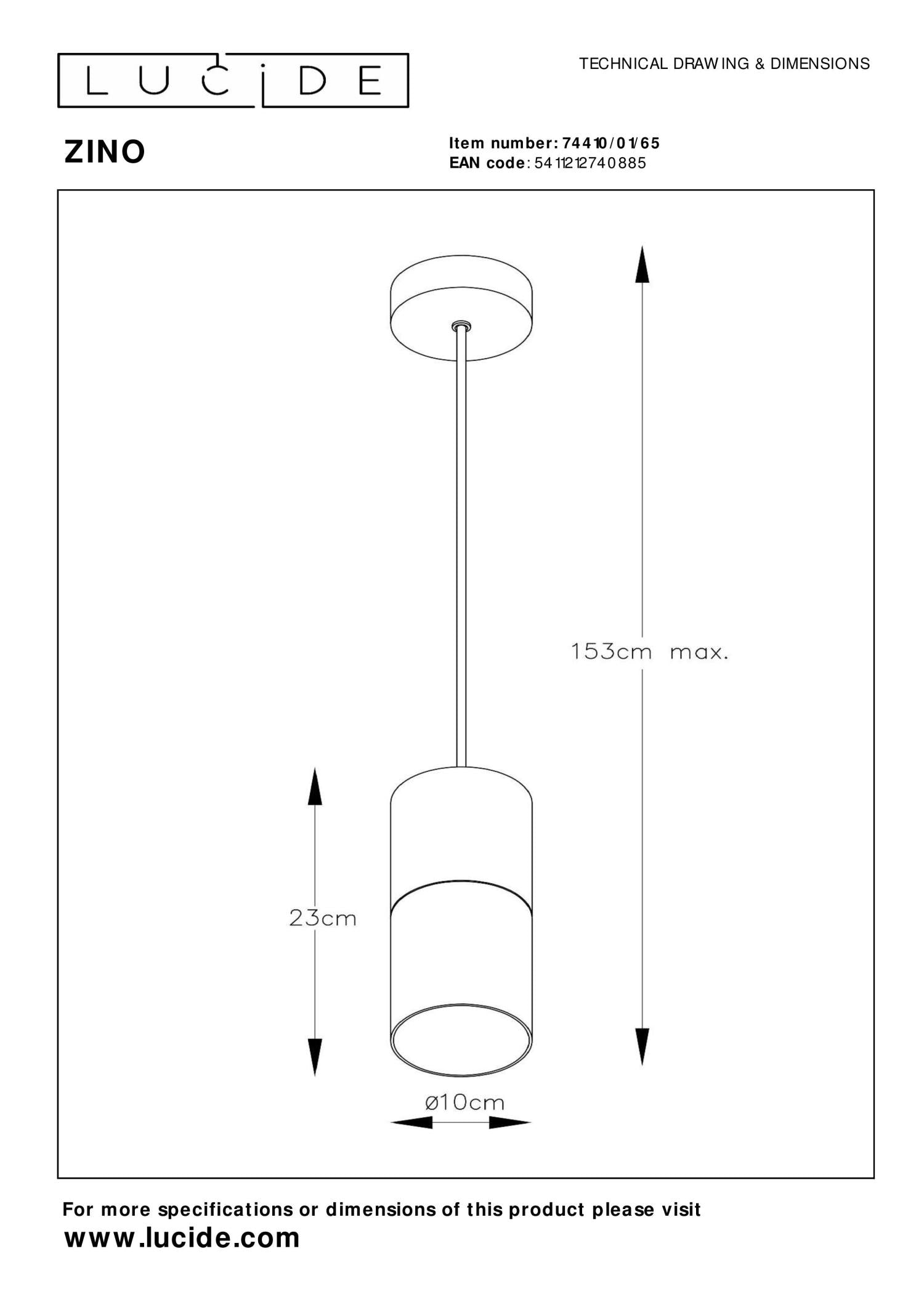 ZINO - Hanglamp - Ø 10 cm - 1xE27 - Fumé