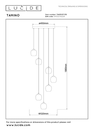 TAMINO - Hanglamp - Ø 52 cm - LED Dimb. - 7x7W 3000K - Zwart
