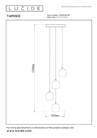 TAMINO - Hanglamp - Ø 36 cm - LED Dimb. - 4x5,2W 3000K - Zwart
