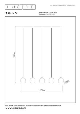 TAMINO - Hanglamp - LED Dimb. - 5x5,6W 3000K - Zwart