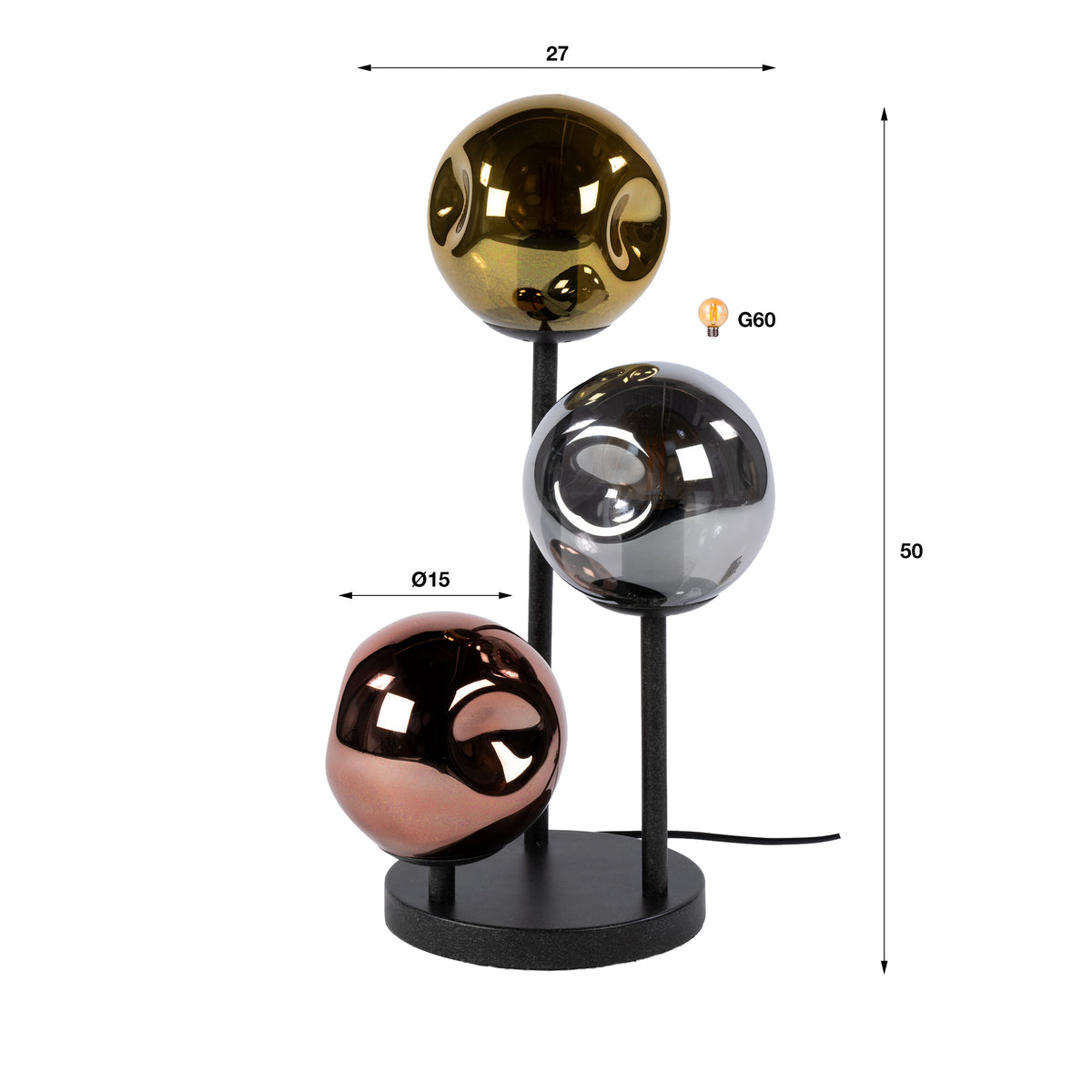 Table lamp Stellar artic black - 3-light, 50 cm high