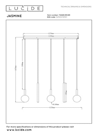 Lucide Premium - JASMINE - Pendant light - LED Dimmable - CCT - 5x4W 2200K/3300K - Copper - IP20