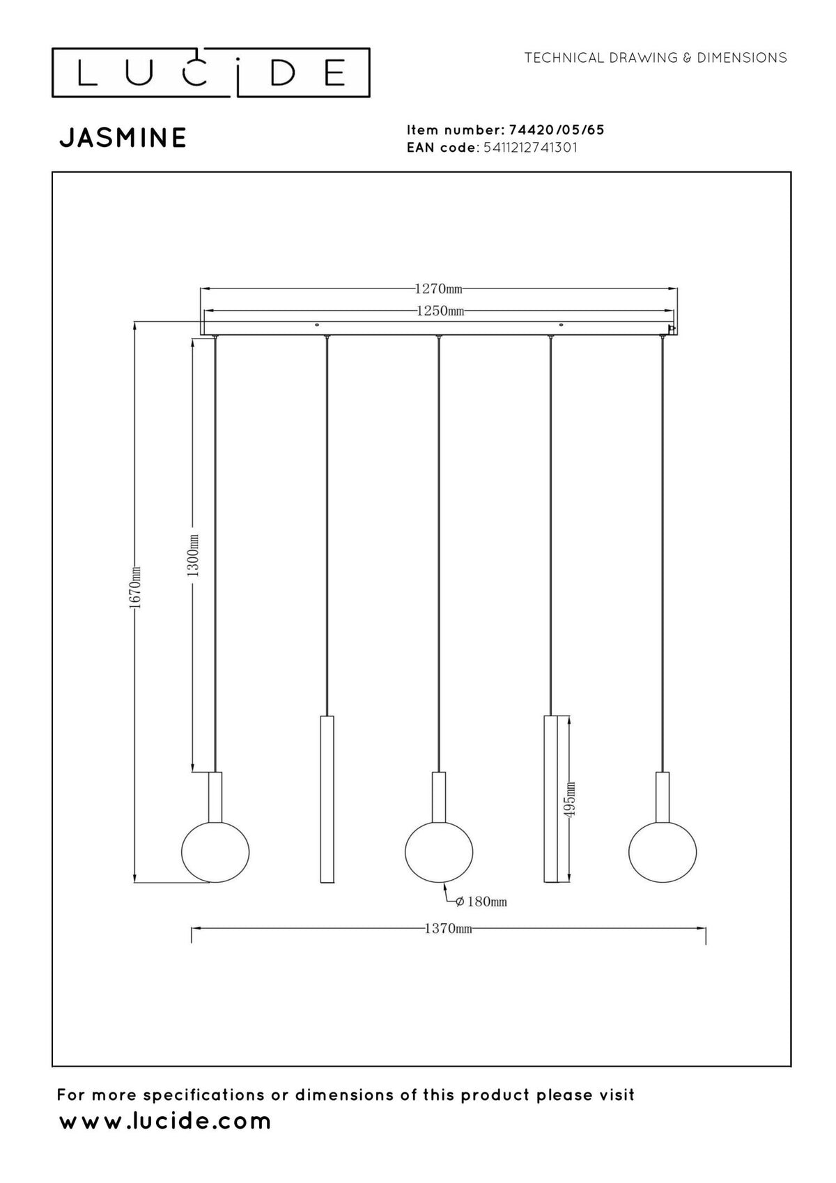 Lucide Premium - JASMINE - Pendant light - LED Dimmable - CCT - 5x4W 2200K/3300K - Copper - IP20