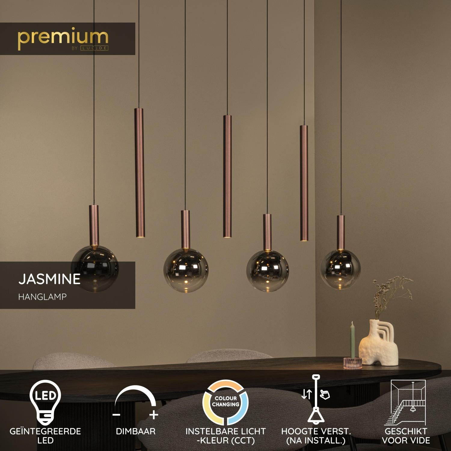 JASMINE - Pendant light - LED Dimmable - CCT - 7x4W 2200K/3300K - Suitable for voids and high ceilings - Copper