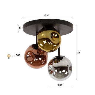 Plafondlamp Stellar artic zwart - 3-lichts, diameter 30 cm