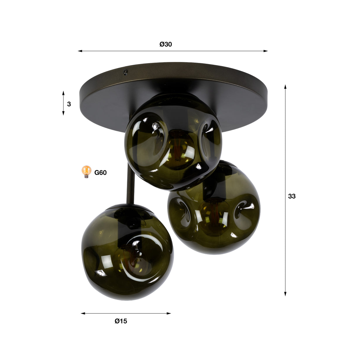 Ceiling lamp Stellar sienna brown - 3-light, diameter 30 cm