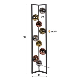 Vloerlamp Stellar artic zwart - 9-lichts, 150 cm hoog