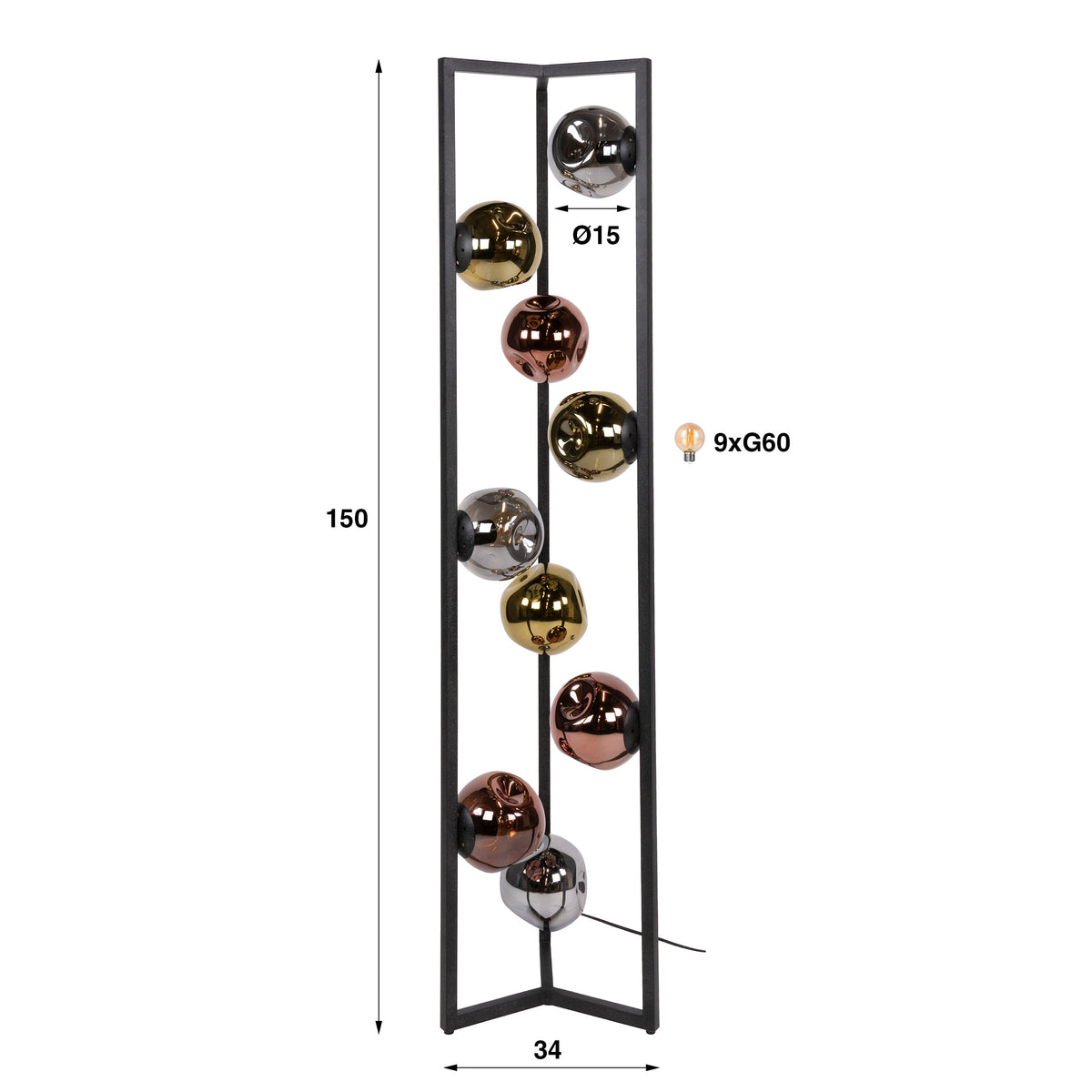 Floor lamp Stellar artic black - 9-light, 150 cm high
