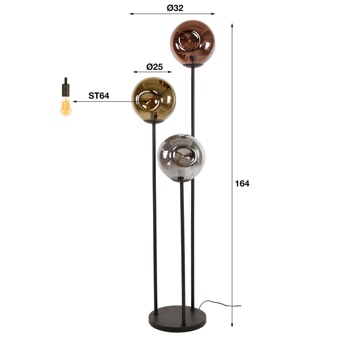 Floor lamp Stellar tiered artic black - 3-light, 164 cm high